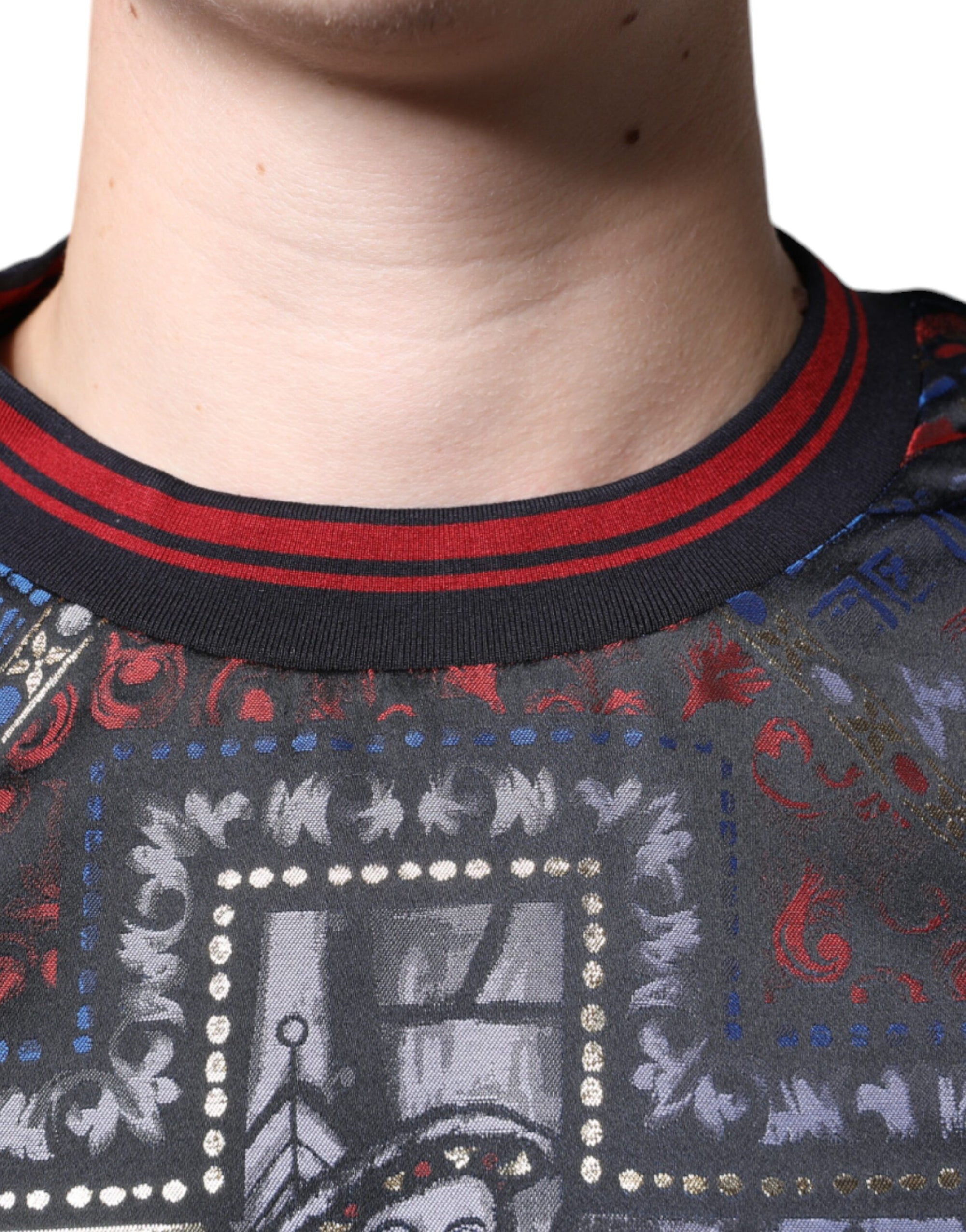 Dolce &amp; Gabbana Multicolor Jacquard Crew Neck Sweatshirt Sweater