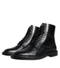 Dolce & Gabbana Black Leather Lace Up Mid Calf Boots Shoes