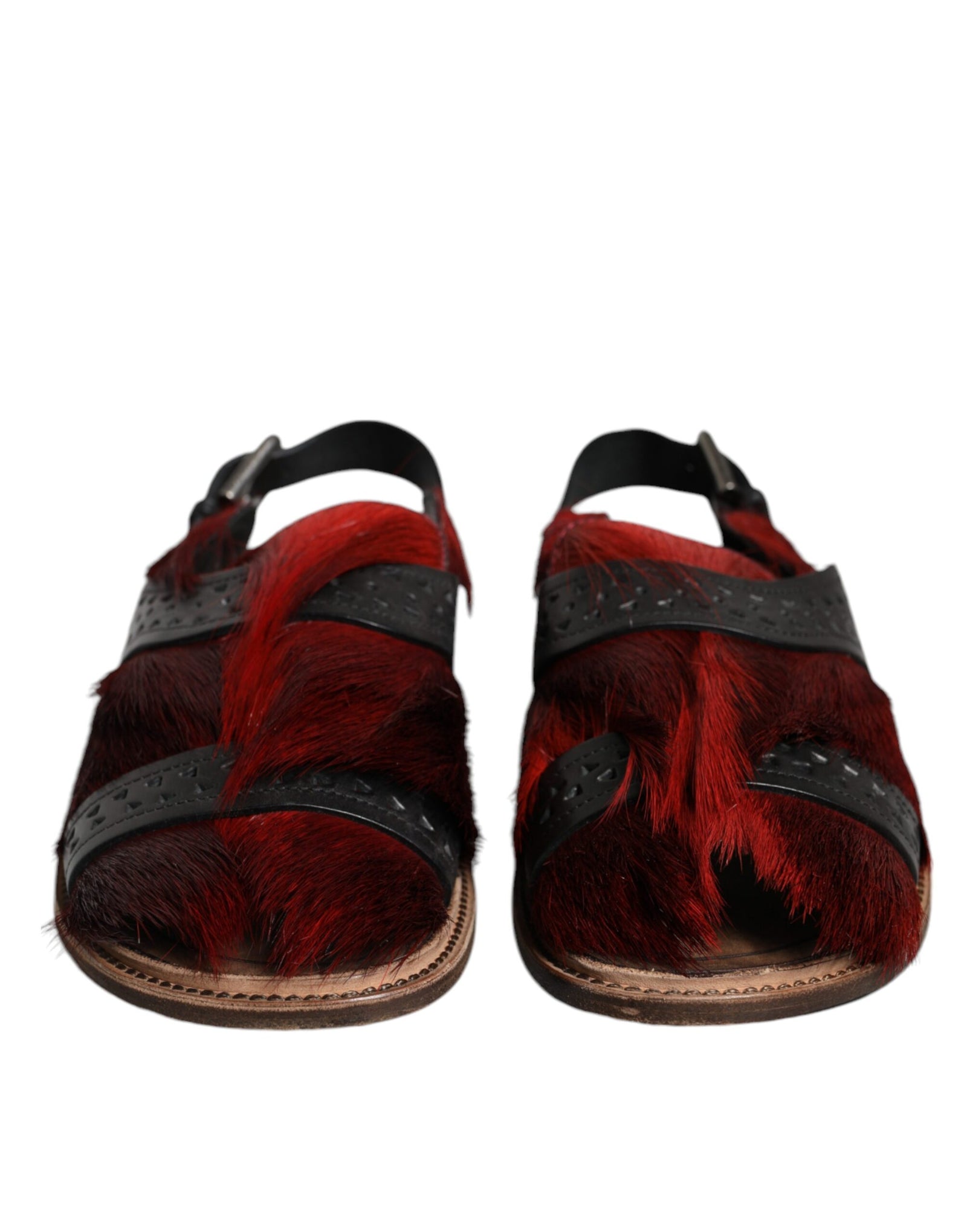 Sandales en cuir à poils de gazelle noires et rouges Dolce &amp; Gabbana