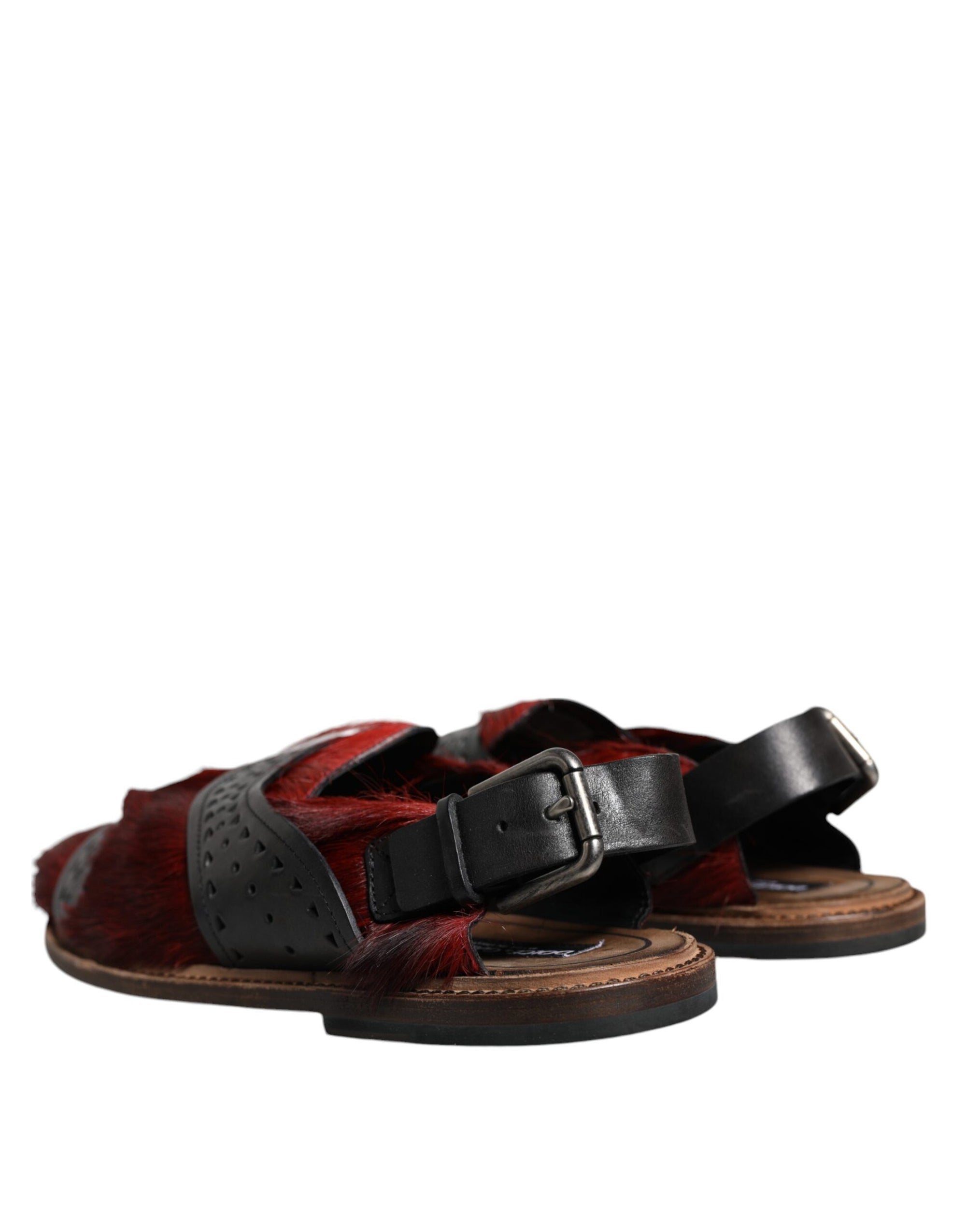 Sandales en cuir à poils de gazelle noires et rouges Dolce &amp; Gabbana