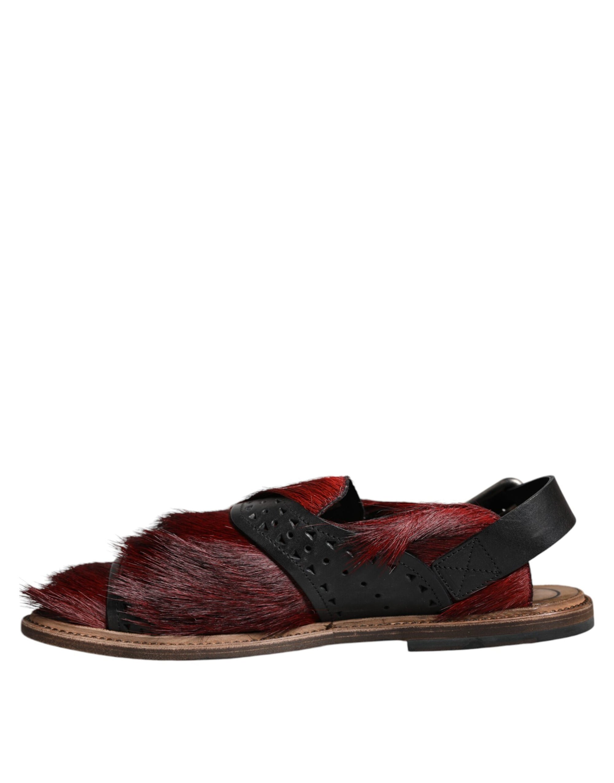 Sandales en cuir à poils de gazelle noires et rouges Dolce &amp; Gabbana