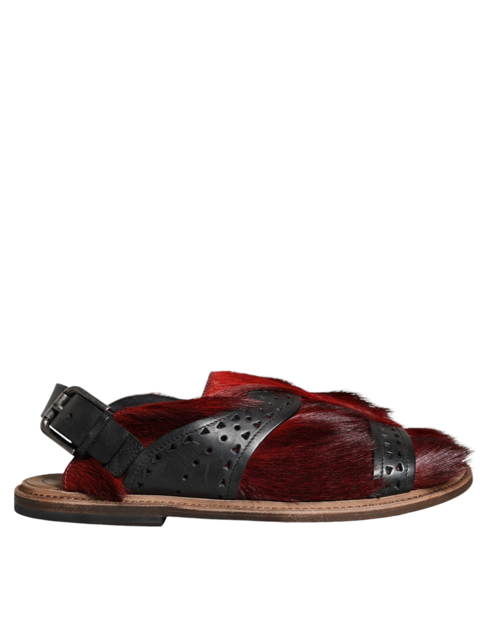 Sandales en cuir à poils de gazelle noires et rouges Dolce &amp; Gabbana