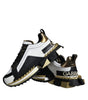 Dolce & Gabbana White Gold Black Leather SUPER KING Sneakers Shoes