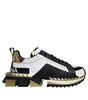 Dolce & Gabbana White Gold Black Leather SUPER KING Sneakers Shoes