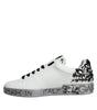 Dolce & Gabbana White Silver Crystal Logo Portofino Sneakers Shoes