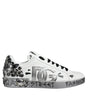 Dolce & Gabbana White Silver Crystal Logo Portofino Sneakers Shoes