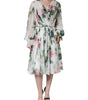 Dolce & Gabbana White Silk Floral Print A-line Midi Dress