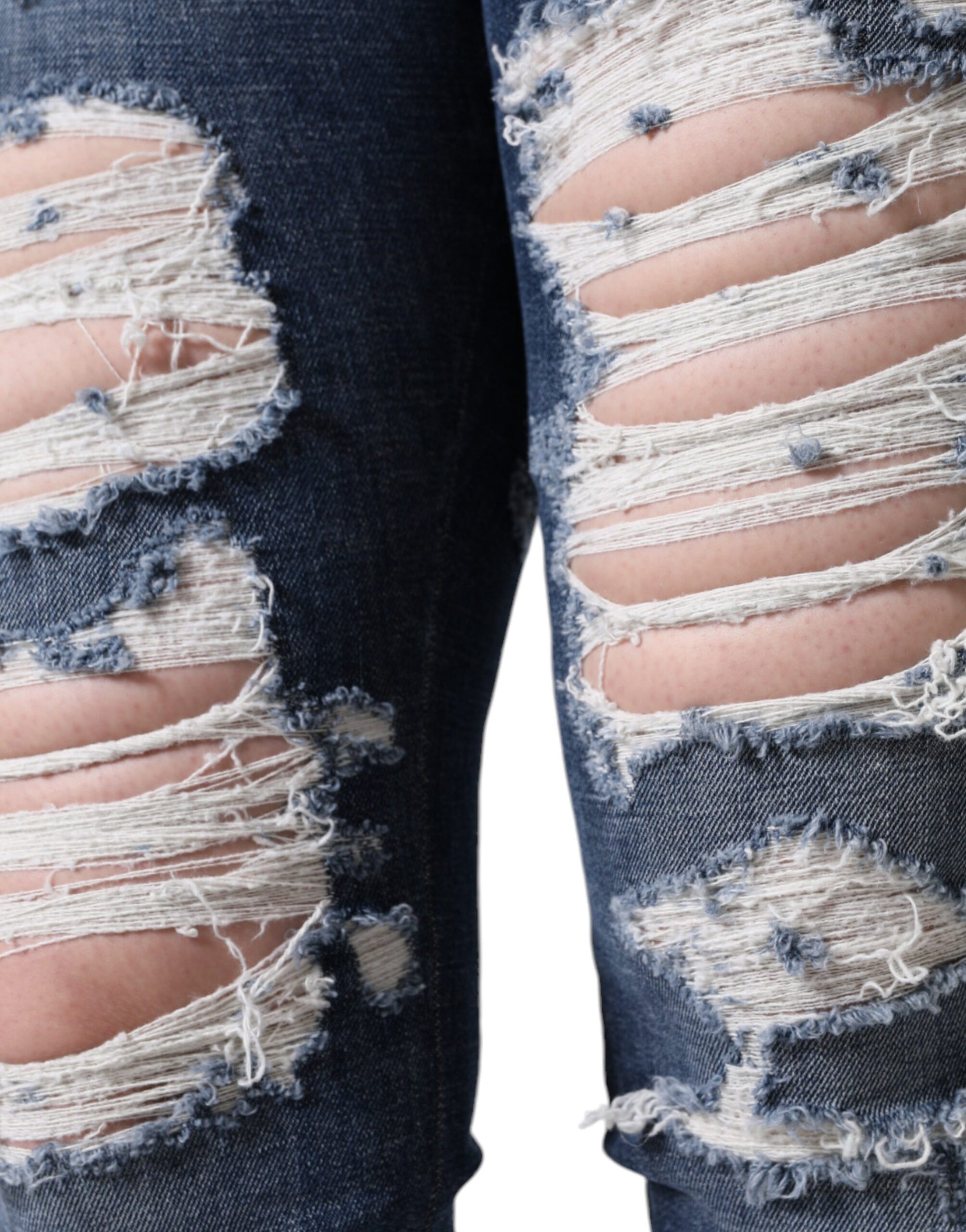 Dolce &amp; Gabbana Blue Cotton Stretch Tattered Skinny Jeans