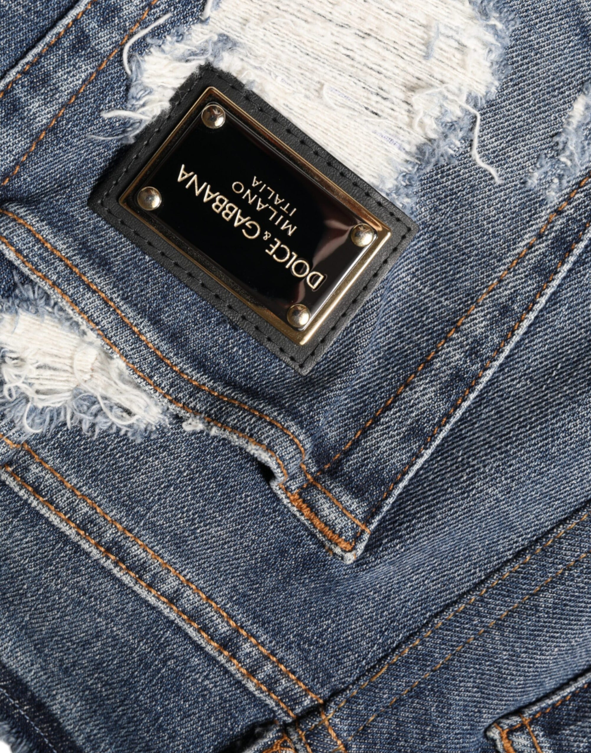 Dolce &amp; Gabbana Blue Cotton Stretch Tattered Skinny Jeans
