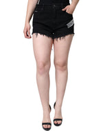 Short en coton stretch noir Dolce & Gabbana avec strass