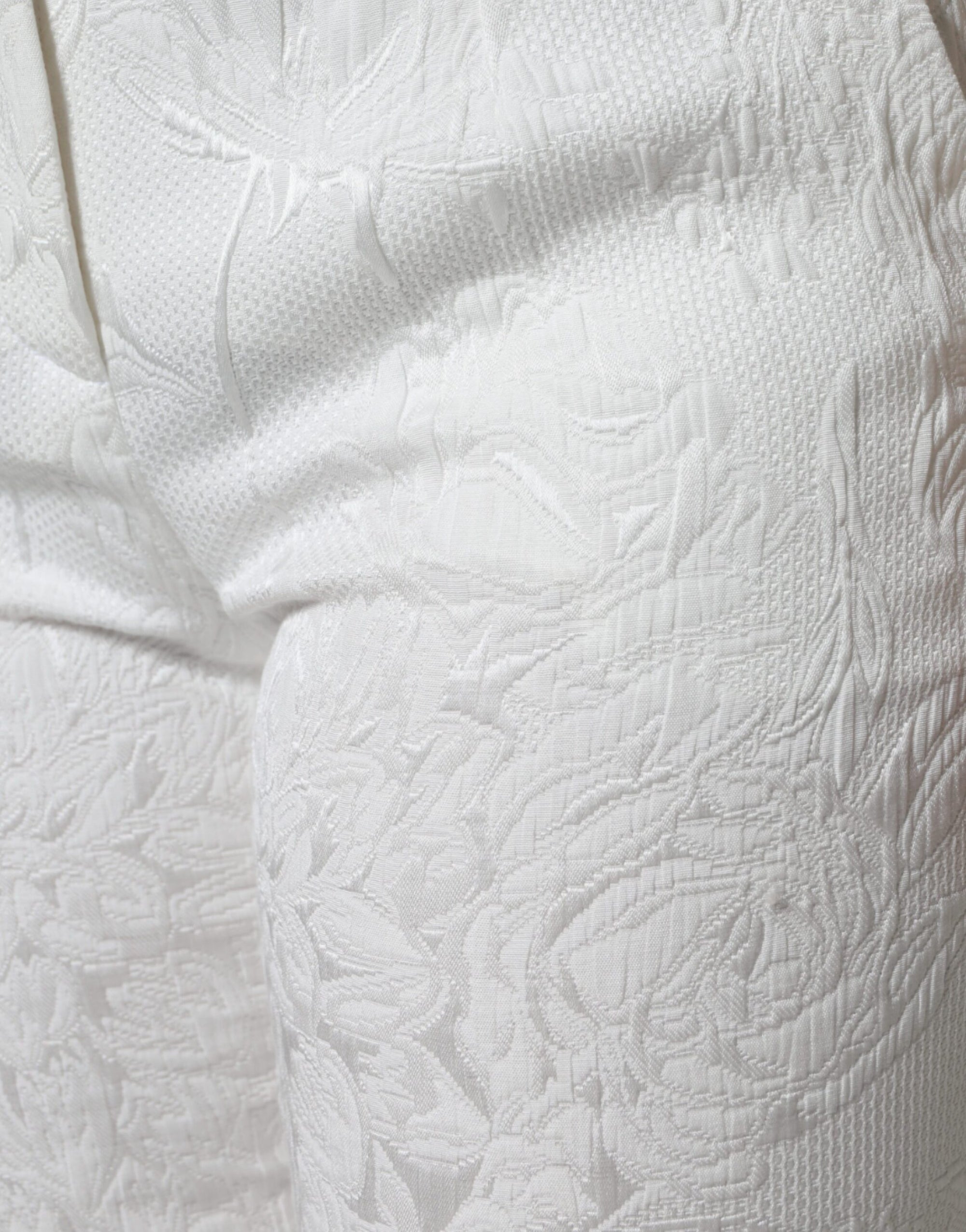 Dolce &amp; Gabbana White Floral Brocade Cotton Cropped Pants