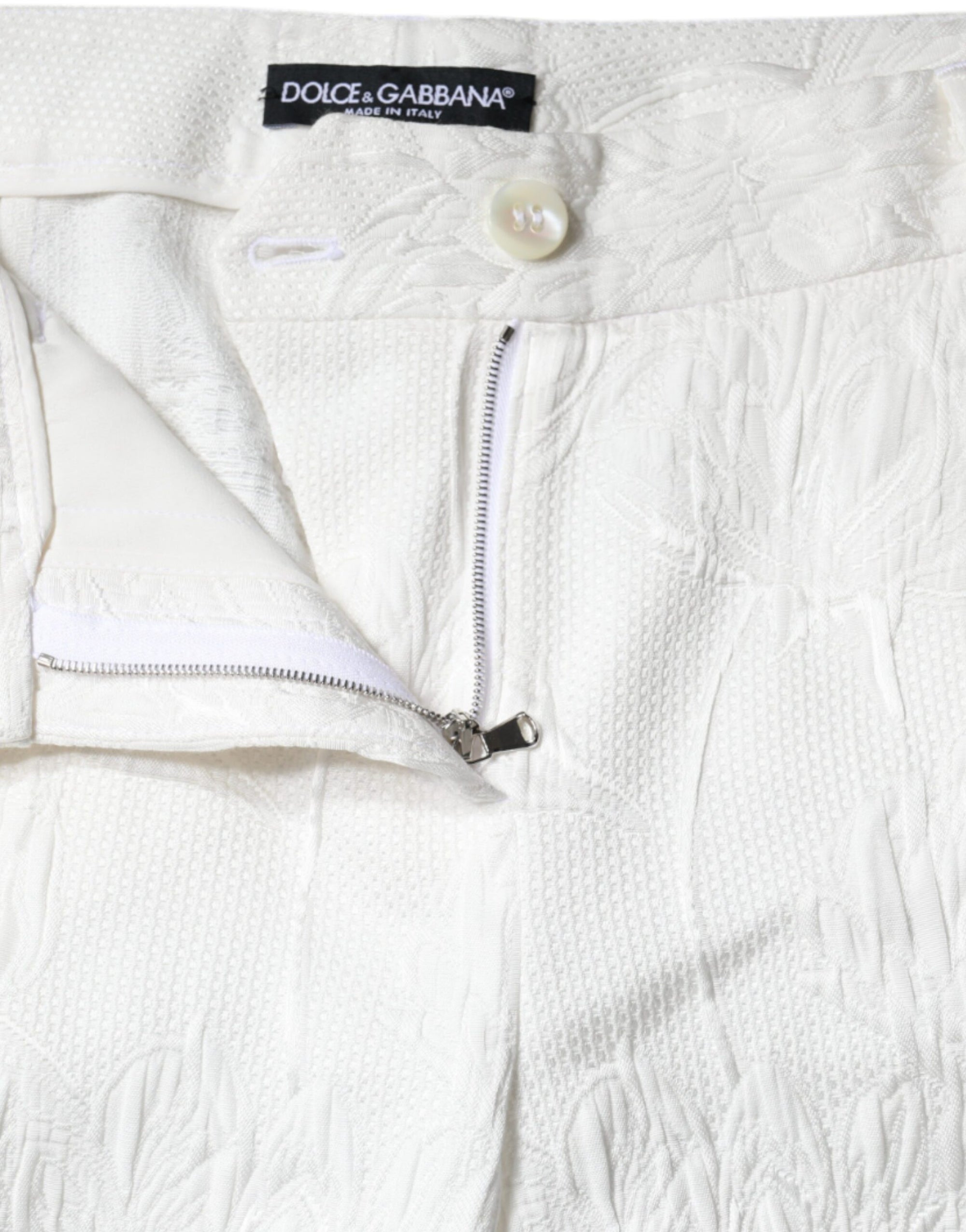 Dolce &amp; Gabbana White Floral Brocade Cotton Cropped Pants