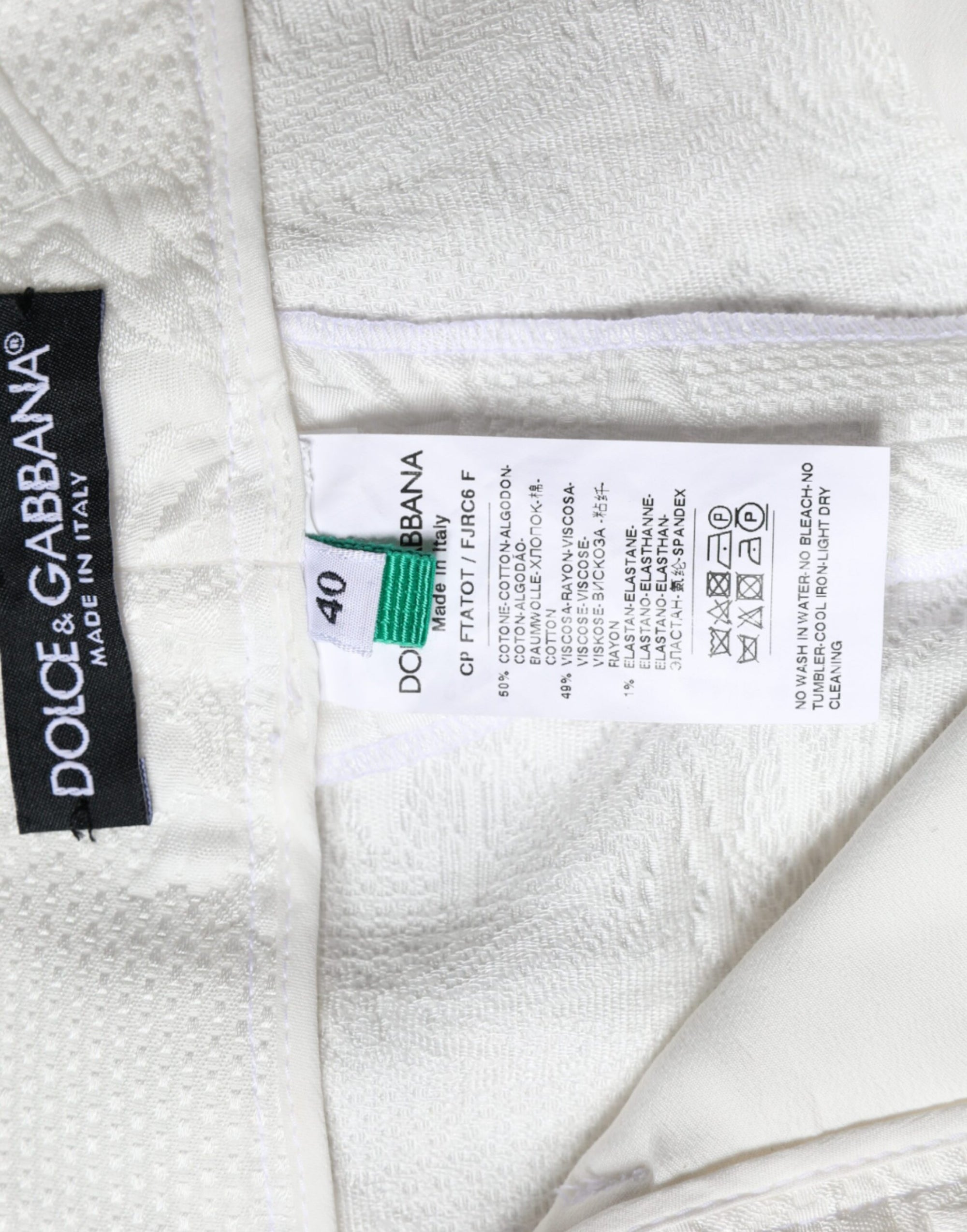 Dolce &amp; Gabbana White Floral Brocade Cotton Cropped Pants