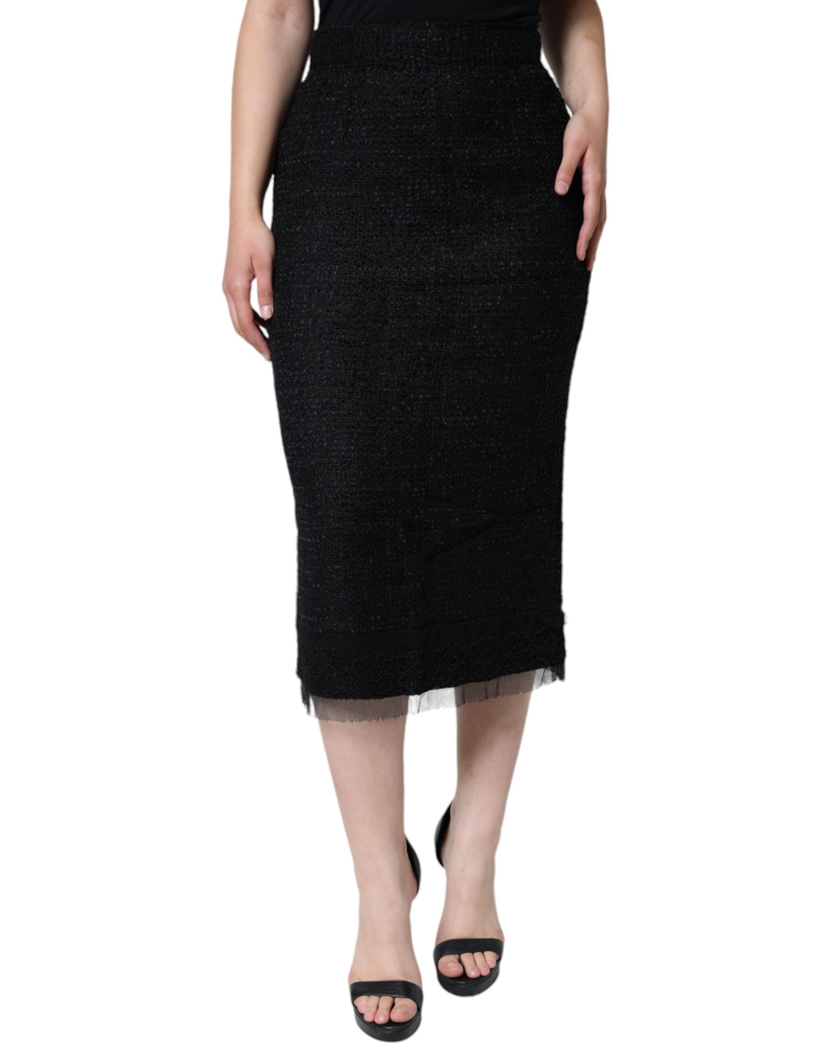 Jupe crayon mi-longue en laine vierge noire Dolce &amp; Gabbana