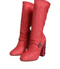 Dolce & Gabbana Pink Crystal Lurex Fantasy High Boots Shoes