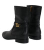 Dolce & Gabbana Black Leather Logo Mid Calf Boots Shoes