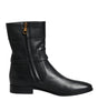 Dolce & Gabbana Black Leather Logo Mid Calf Boots Shoes