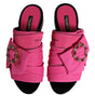 Dolce & Gabbana Pink Black Crystal Slides Sandals Shoes