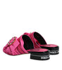 Dolce & Gabbana Pink Black Crystal Slides Sandals Shoes
