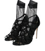 Dolce & Gabbana Black Tulle Stretch Heels Sandals Shoes