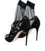 Dolce & Gabbana Black Tulle Stretch Heels Sandals Shoes