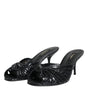 Dolce & Gabbana Black Leather Heels Slides Sandals Shoes