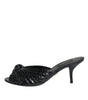 Dolce & Gabbana Black Leather Heels Slides Sandals Shoes