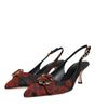 Dolce & Gabbana Black Red Floral Crystal Heel Slingback Shoes