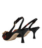 Dolce & Gabbana Black Red Floral Crystal Heel Slingback Shoes