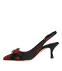 Dolce & Gabbana Black Red Floral Crystal Heel Slingback Shoes