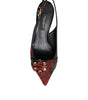 Dolce & Gabbana Black Red Floral Crystal Heel Slingback Shoes