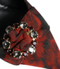Dolce & Gabbana Black Red Floral Crystal Heel Slingback Shoes