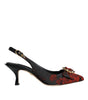 Dolce & Gabbana Black Red Floral Crystal Heel Slingback Shoes