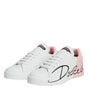 Dolce & Gabbana White Pink Portofino Low Top Sneakers Shoes