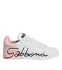 Dolce & Gabbana White Pink Portofino Low Top Sneakers Shoes