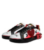 Dolce & Gabbana White Red Crystals Leather Portofino Sneakers Shoes