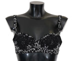Dolce &amp; Gabbana Elegant Black Floral Lace Silk Bra