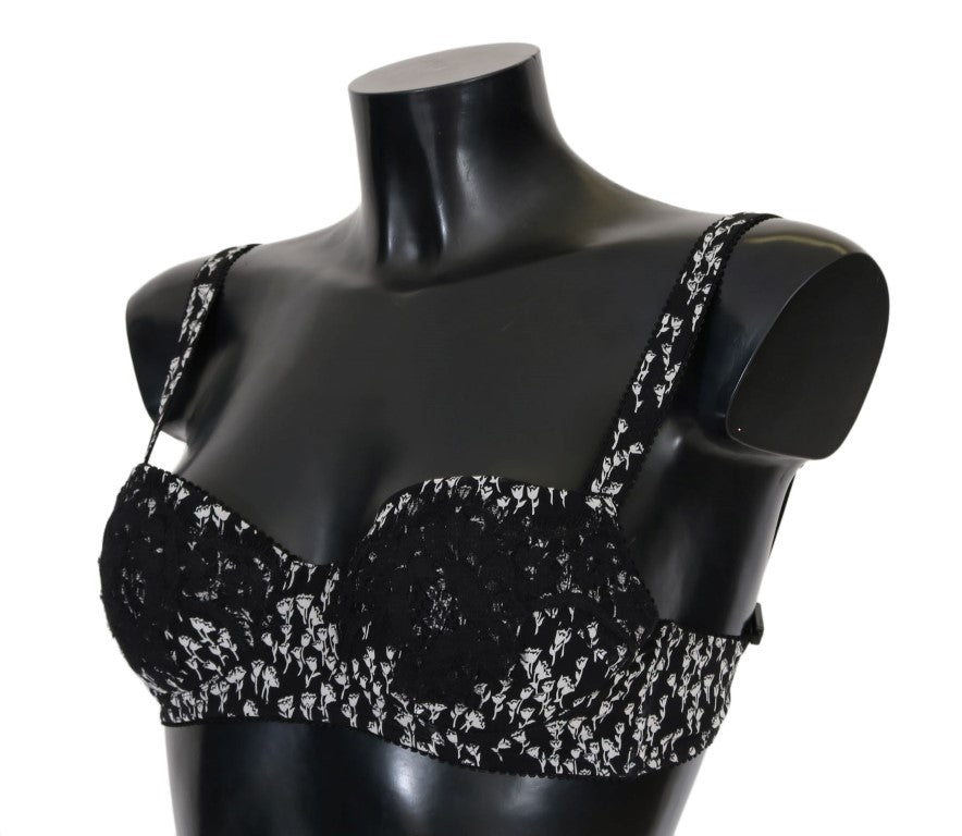 Dolce &amp; Gabbana Elegant Black Floral Lace Silk Bra