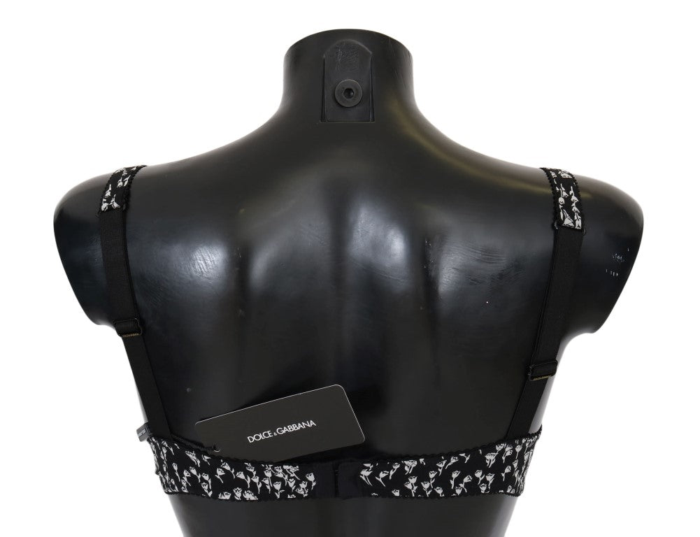 Dolce &amp; Gabbana Elegant Black Floral Lace Silk Bra