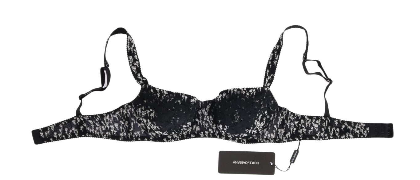 Dolce &amp; Gabbana Elegant Black Floral Lace Silk Bra
