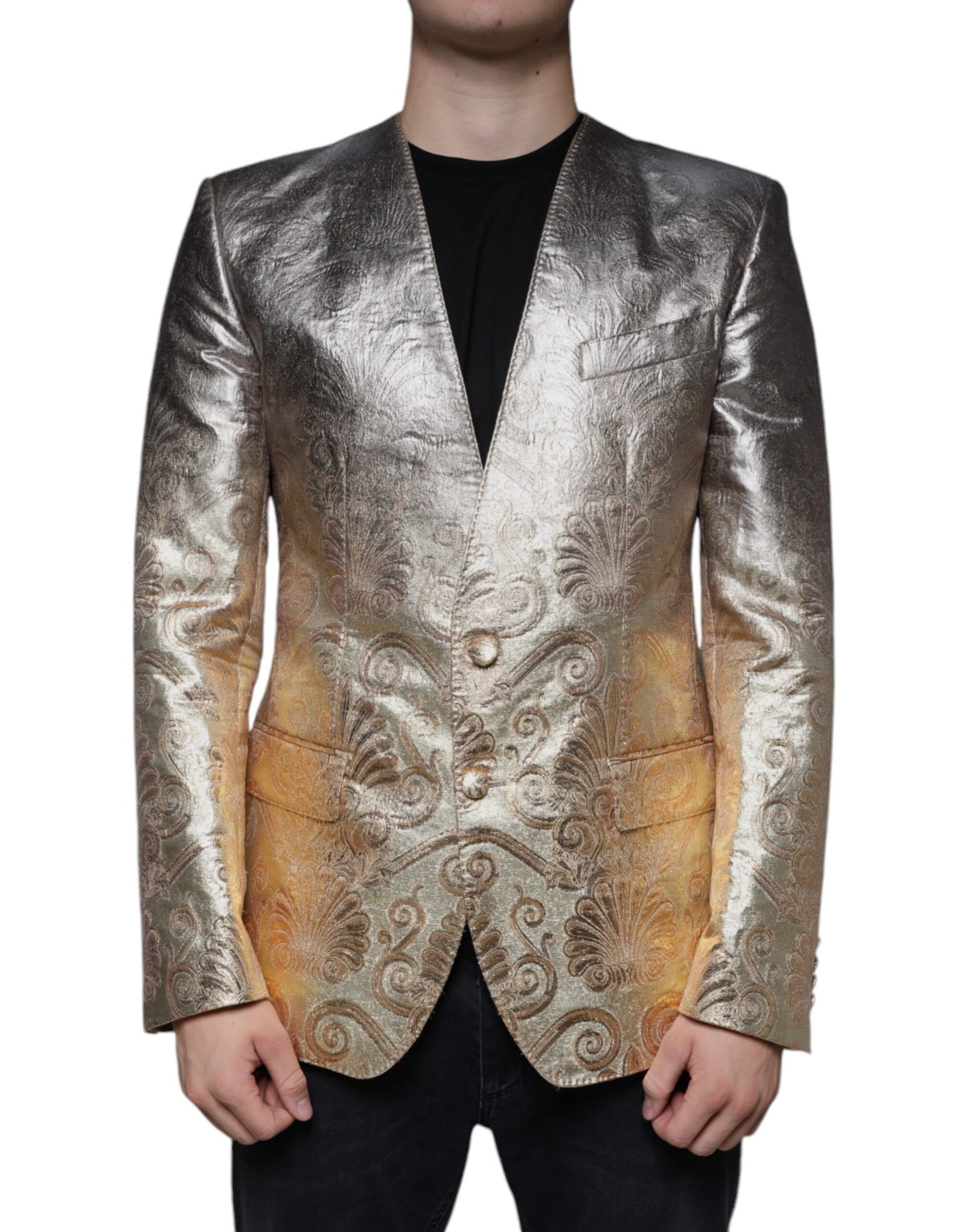 Blazer simple boutonnage en jacquard doré Dolce &amp; Gabbana