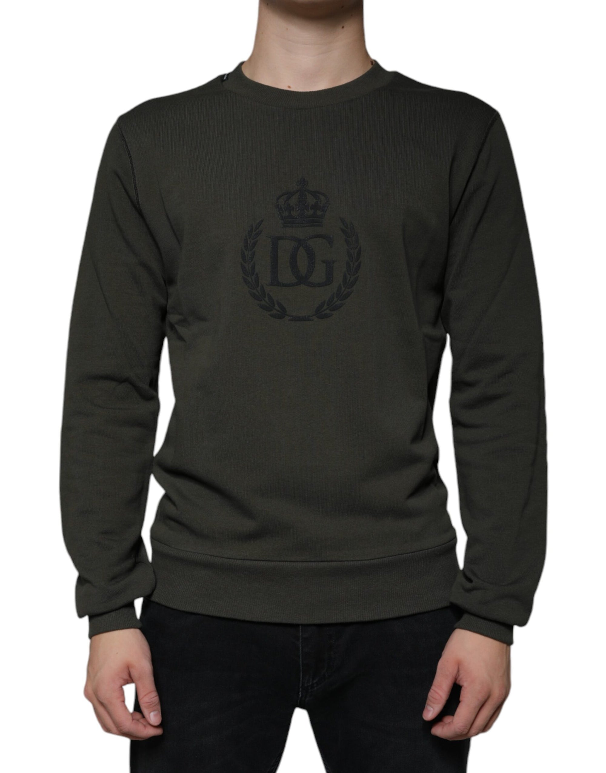 Dolce &amp; Gabbana Army Green DG Crown Crew Neck Pullover Sweater