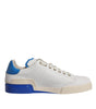 Dolce & Gabbana White Blue Perforated Low Top Sneakers Shoes