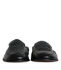 Dolce & Gabbana Black Logo Embroidered Leather Loafer Men Dress Shoes