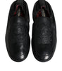 Dolce & Gabbana Black Logo Embroidered Leather Loafer Men Dress Shoes