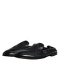 Dolce & Gabbana Black Logo Embroidered Leather Loafer Men Dress Shoes