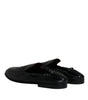 Dolce & Gabbana Black Logo Embroidered Leather Loafer Men Dress Shoes