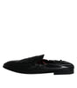 Dolce & Gabbana Black Logo Embroidered Leather Loafer Men Dress Shoes