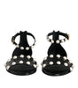 Dolce & Gabbana Black Leather Pearls Ankle Strap Sandals Shoes