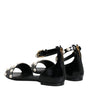 Dolce & Gabbana Black Leather Pearls Ankle Strap Sandals Shoes